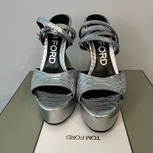 Tom Ford Laminated Stamped Python Leather Disco Platform Sandal 140MM